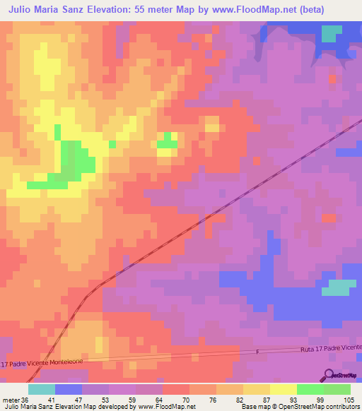 Julio Maria Sanz,Uruguay Elevation Map