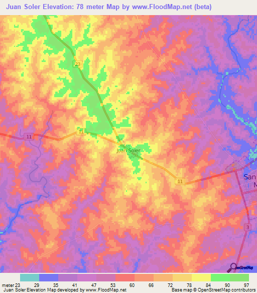 Juan Soler,Uruguay Elevation Map