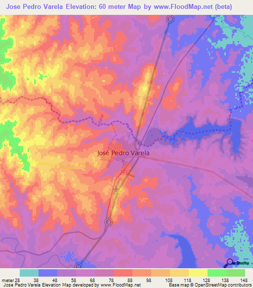 Jose Pedro Varela,Uruguay Elevation Map