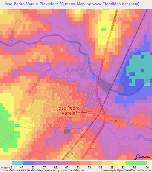 Jose Pedro Varela,Uruguay Elevation Map