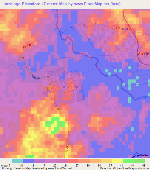 Ituzaingo,Uruguay Elevation Map