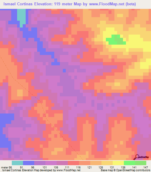Ismael Cortinas,Uruguay Elevation Map