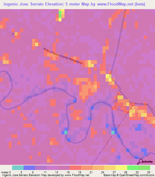 Ingenio Jose Serrato,Uruguay Elevation Map
