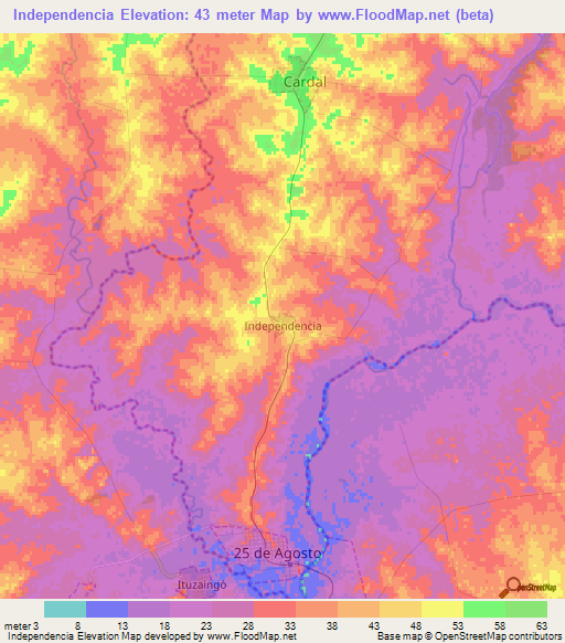Independencia,Uruguay Elevation Map