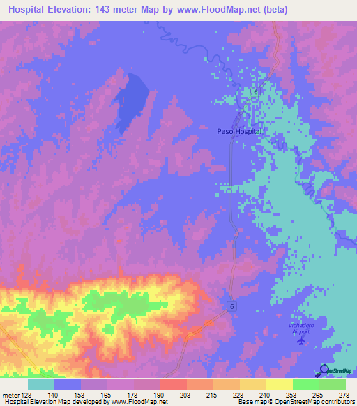 Hospital,Uruguay Elevation Map