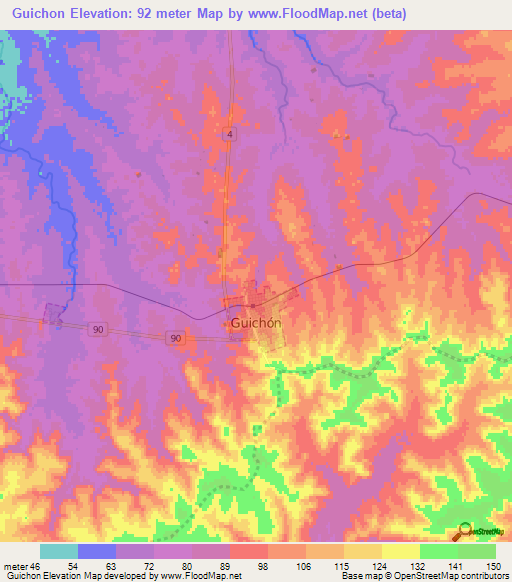 Guichon,Uruguay Elevation Map