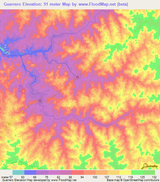 Guerrero,Uruguay Elevation Map