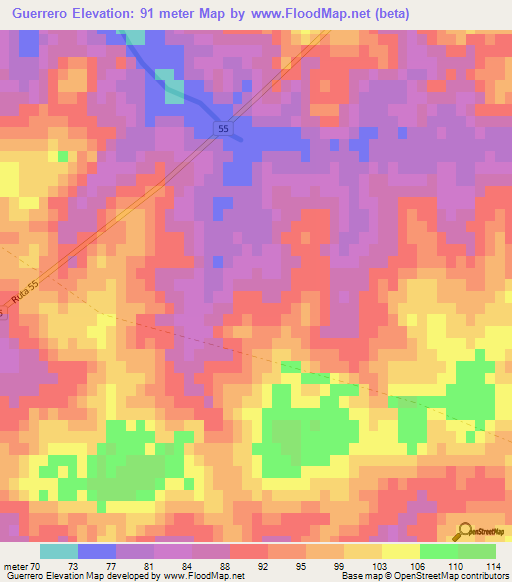 Guerrero,Uruguay Elevation Map