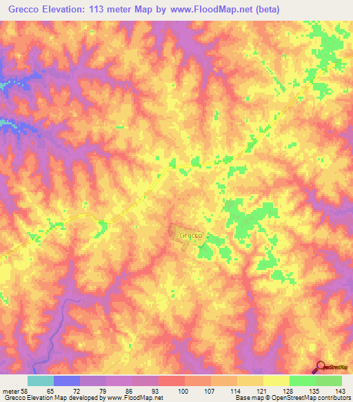 Grecco,Uruguay Elevation Map