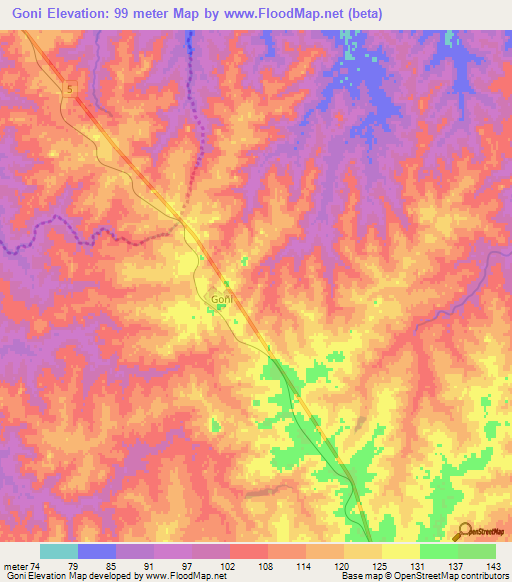 Goni,Uruguay Elevation Map