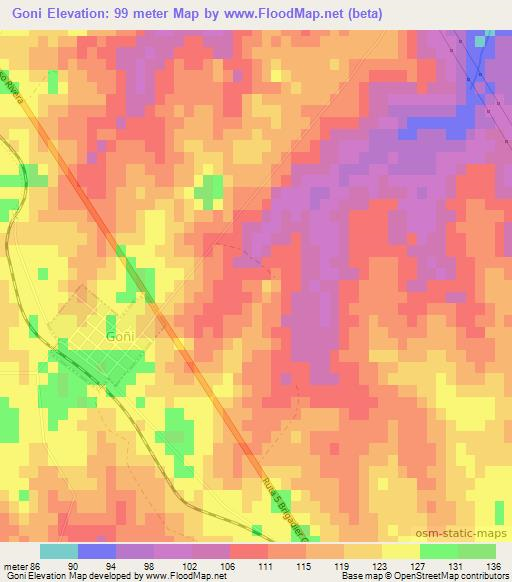 Goni,Uruguay Elevation Map