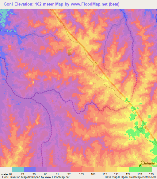 Goni,Uruguay Elevation Map