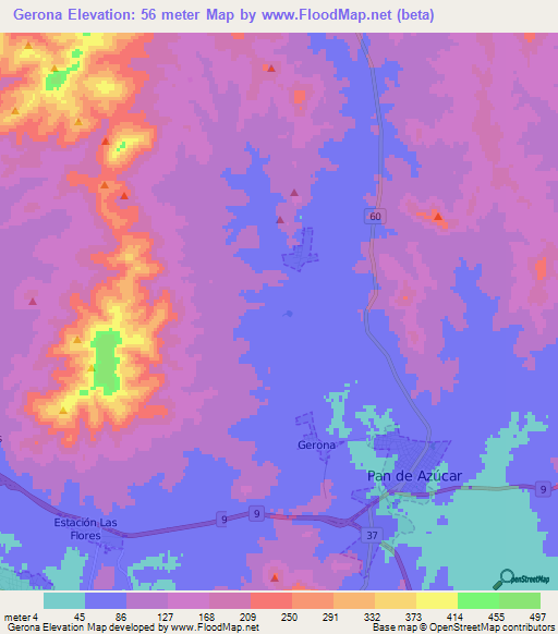 Gerona,Uruguay Elevation Map