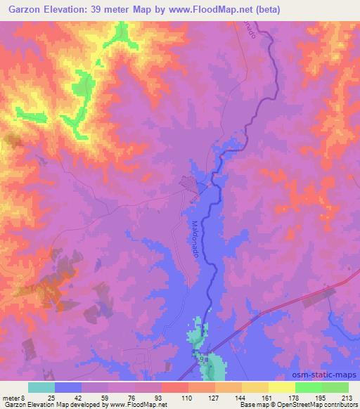 Garzon,Uruguay Elevation Map