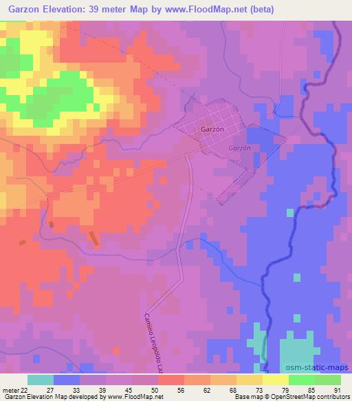 Garzon,Uruguay Elevation Map