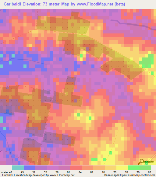 Garibaldi,Uruguay Elevation Map