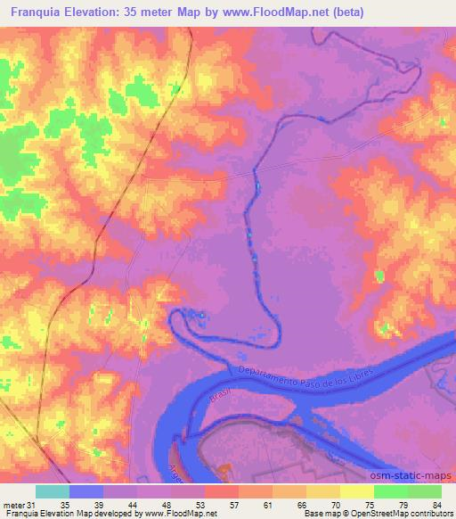 Franquia,Uruguay Elevation Map
