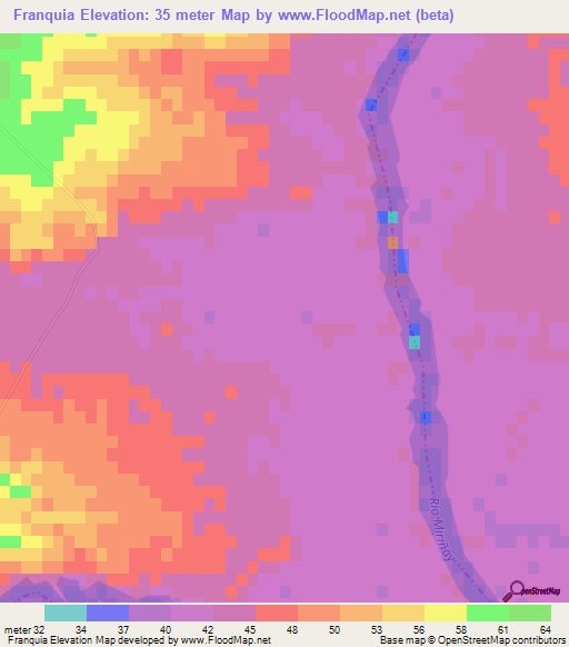 Franquia,Uruguay Elevation Map