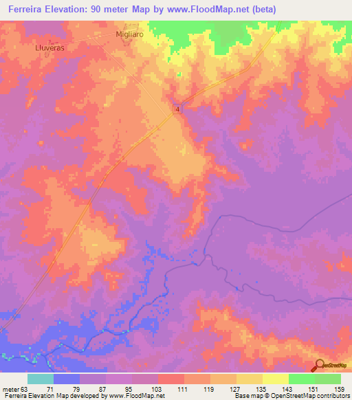 Ferreira,Uruguay Elevation Map