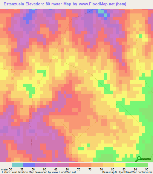 Estanzuela,Uruguay Elevation Map