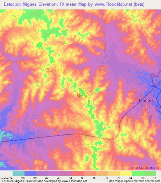 Estacion Migues,Uruguay Elevation Map