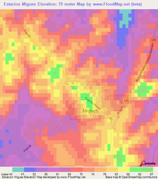 Estacion Migues,Uruguay Elevation Map