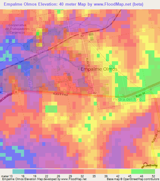 Empalme Olmos,Uruguay Elevation Map