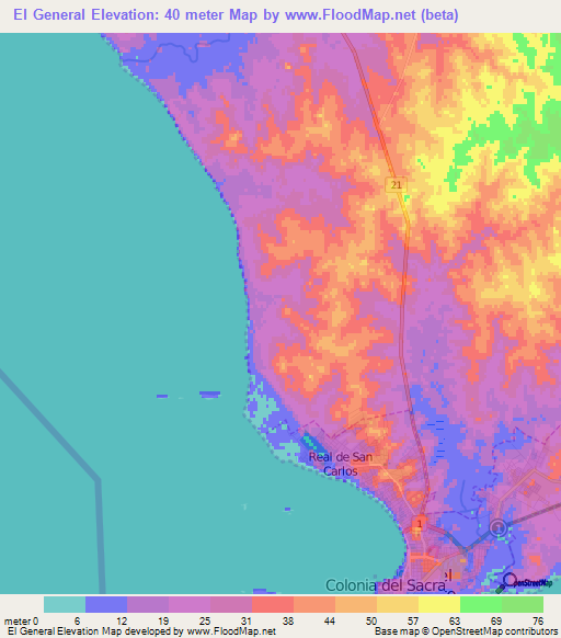 El General,Uruguay Elevation Map