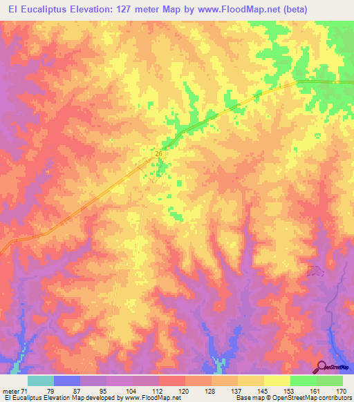 El Eucaliptus,Uruguay Elevation Map