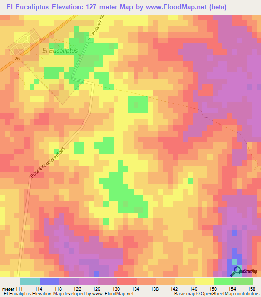 El Eucaliptus,Uruguay Elevation Map