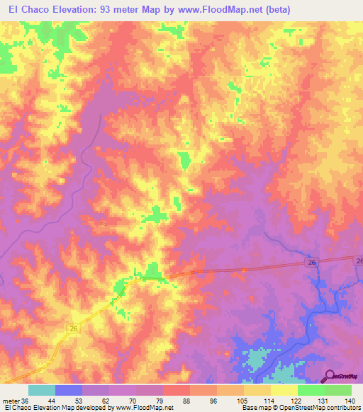 El Chaco,Uruguay Elevation Map