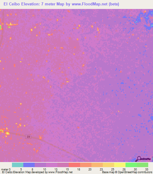 El Ceibo,Uruguay Elevation Map