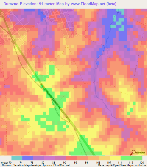 Durazno,Uruguay Elevation Map