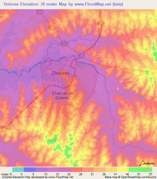 Dolores,Uruguay Elevation Map