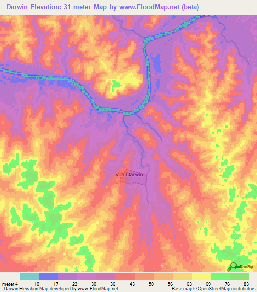 Darwin,Uruguay Elevation Map