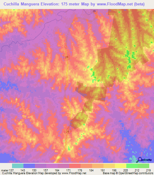 Cuchilla Manguera,Uruguay Elevation Map