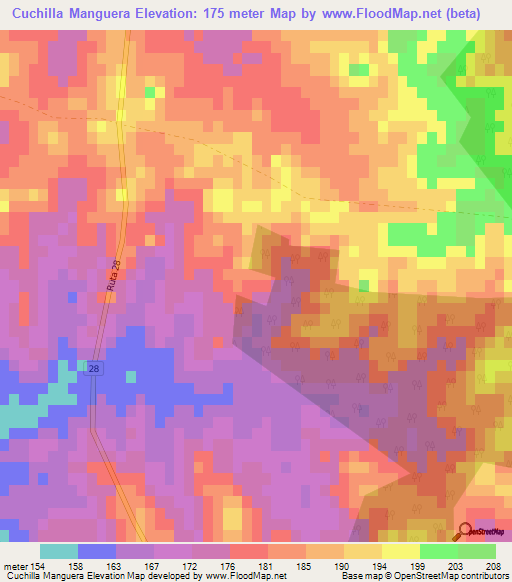 Cuchilla Manguera,Uruguay Elevation Map