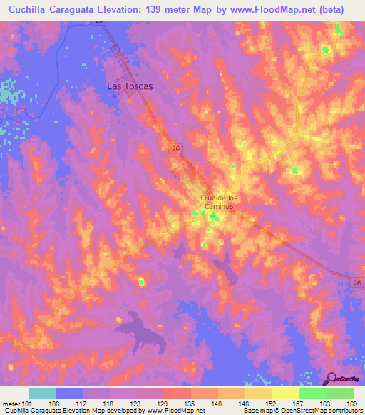 Cuchilla Caraguata,Uruguay Elevation Map