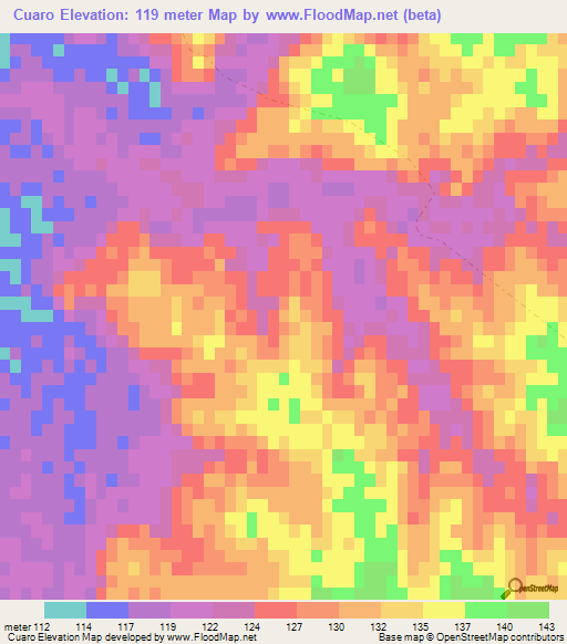 Cuaro,Uruguay Elevation Map