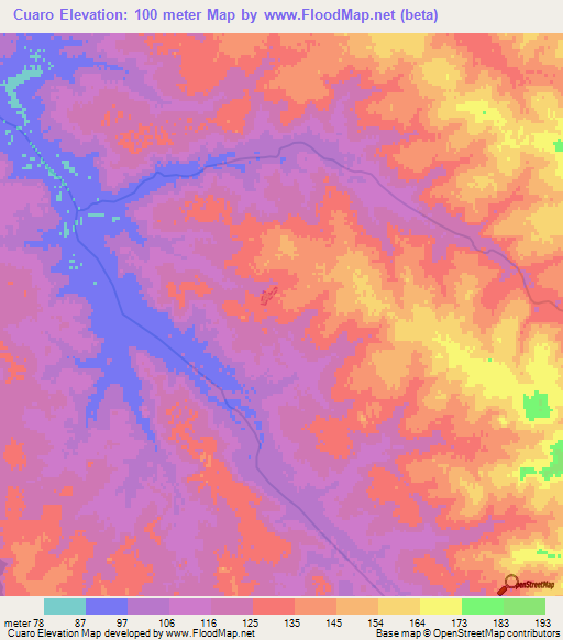 Cuaro,Uruguay Elevation Map