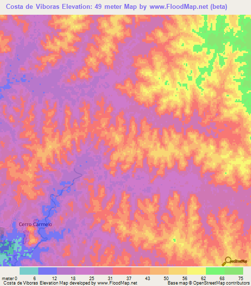Costa de Viboras,Uruguay Elevation Map