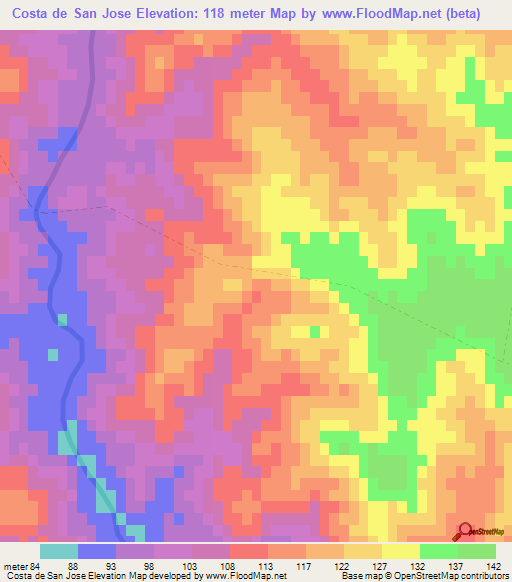 Costa de San Jose,Uruguay Elevation Map