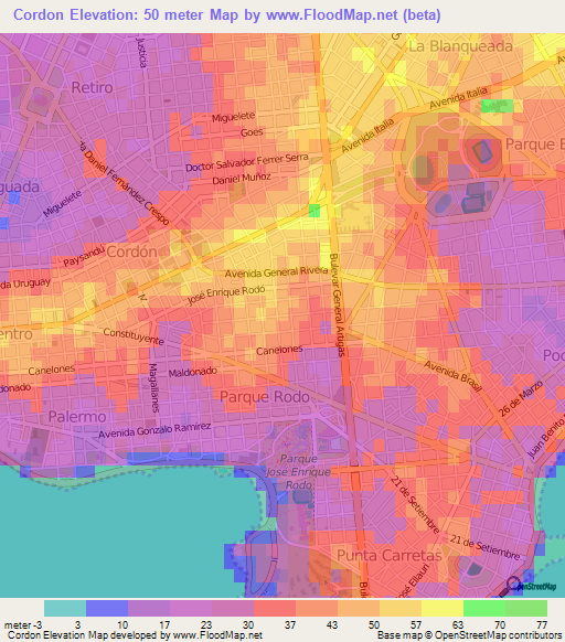 Cordon,Uruguay Elevation Map