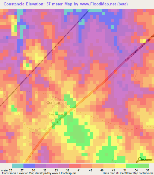 Constancia,Uruguay Elevation Map