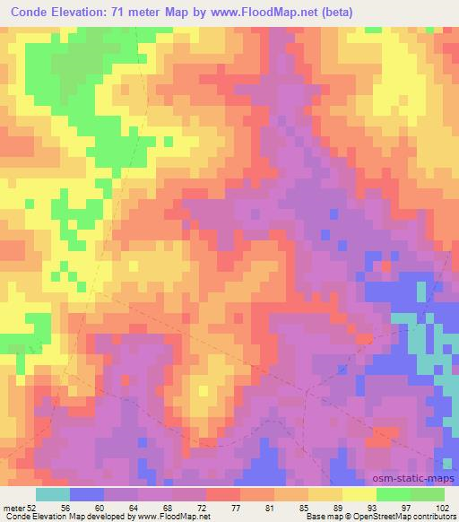 Conde,Uruguay Elevation Map