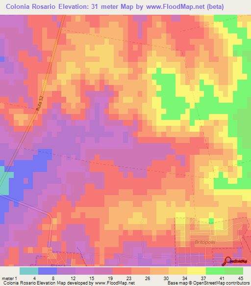Colonia Rosario,Uruguay Elevation Map