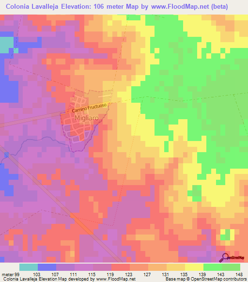 Colonia Lavalleja,Uruguay Elevation Map