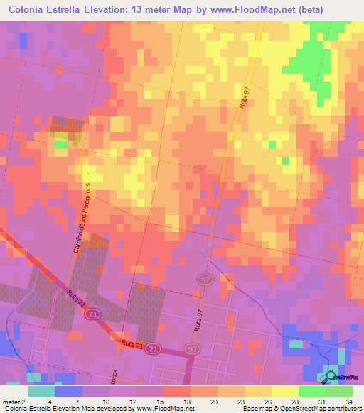 Colonia Estrella,Uruguay Elevation Map