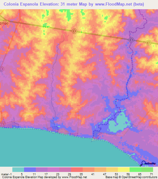 Colonia Espanola,Uruguay Elevation Map