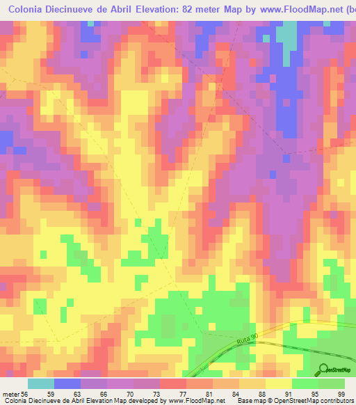 Colonia Diecinueve de Abril,Uruguay Elevation Map